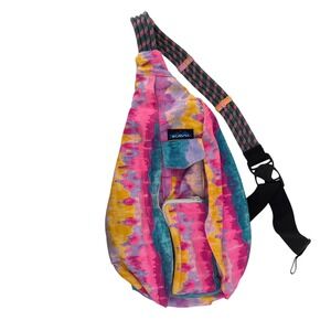 KAVU Rope Sling Bag Tie Dye Pink Teal Yellow Purple Adjustable Strap